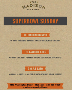 Super Bowl menu at The Madison 